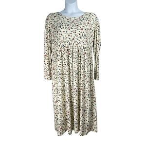 Vintage Hanes Signature Collection Dress XL Cream Floral Prairie Cottage Midi